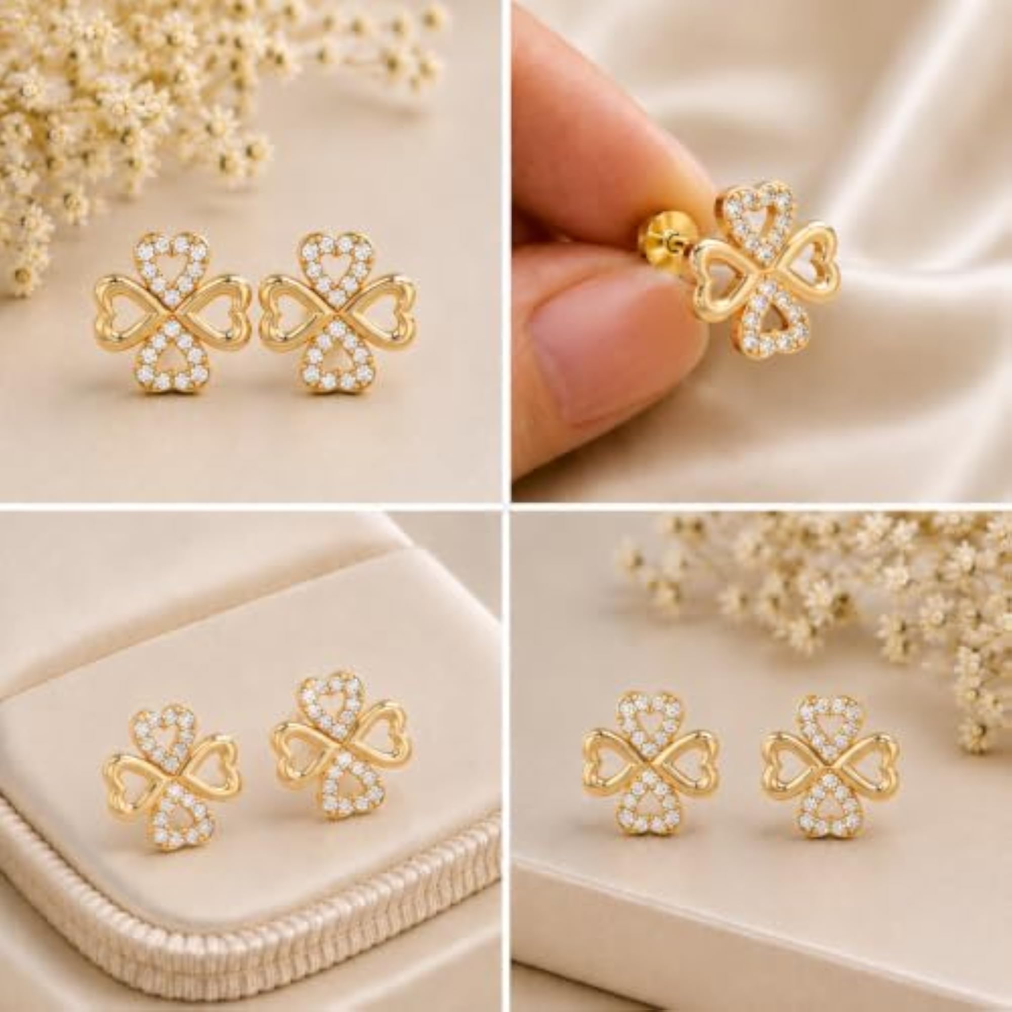 Women's 925 Sterling Silver Gold Plated Infinity Heart Cubic Zirconia Stud Earrings
